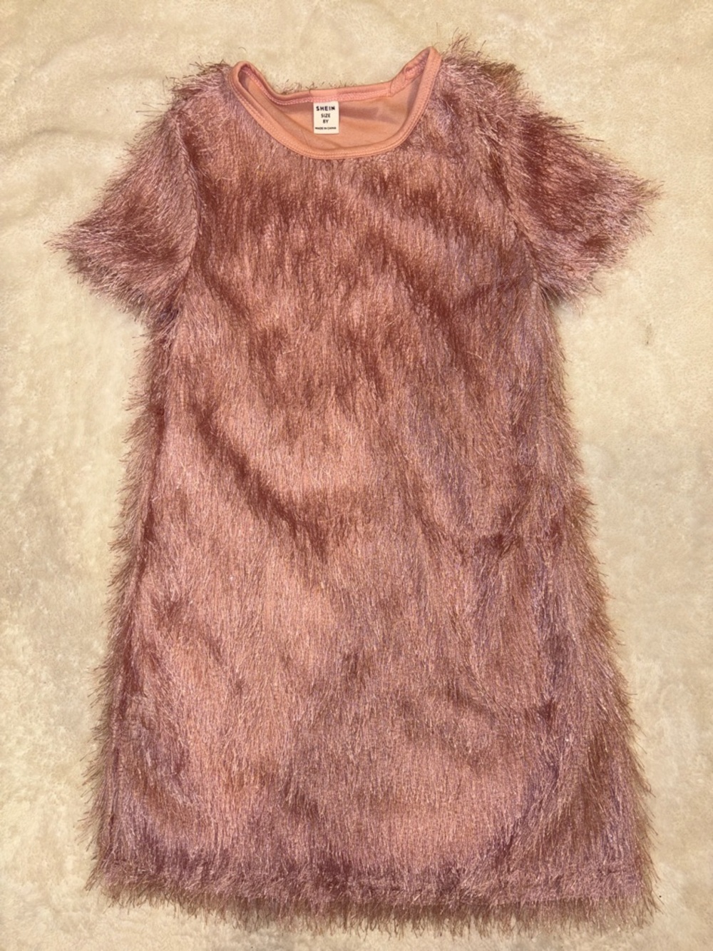 Girls SHEIN Plush Shaggy Rose Pink Crewneck Top